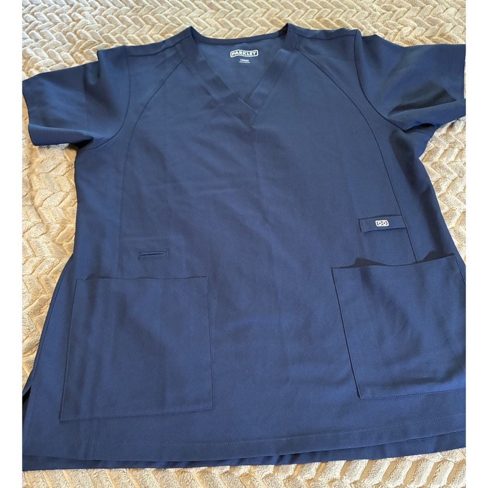 Parkley Navy Blue Large Scrub Top Pockets Ultra Stretch